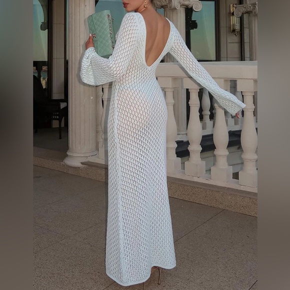 Commense Crochet Open Knit Maxi Beach Dress Coverup - Picture 2 of 9